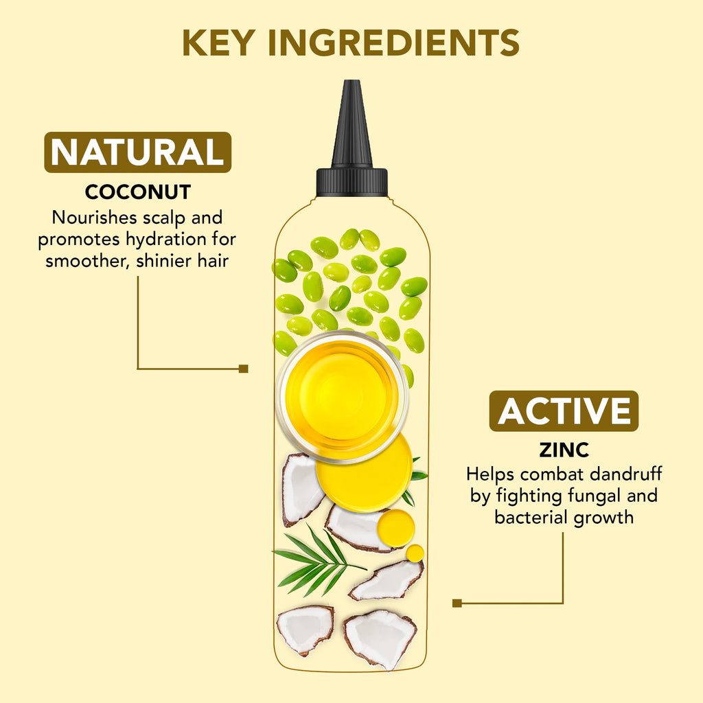 Coconut & Zinc Pyrithione Hair Oil (6.7 Fl Oz) | Moisturizing and Nourishing Hair Treatment for Dry Scalp and Healthy-Looking Hair | Paraben Free | Suitable for All Hair Types